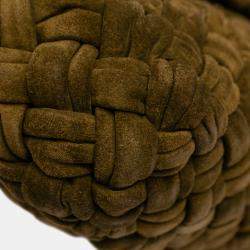 Pre Owned Bottega Veneta Green Medium Suede Intrecciato Kalimero Citta Shoulder Bag