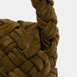 Pre Owned Bottega Veneta Green Medium Suede Intrecciato Kalimero Citta Shoulder Bag