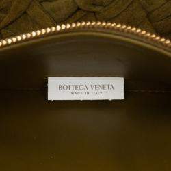 Pre Owned Bottega Veneta Green Medium Suede Intrecciato Kalimero Citta Shoulder Bag