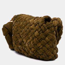 Pre Owned Bottega Veneta Green Medium Suede Intrecciato Kalimero Citta Shoulder Bag