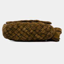 Pre Owned Bottega Veneta Green Medium Suede Intrecciato Kalimero Citta Shoulder Bag