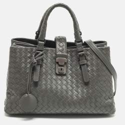 مملوكة مسبقًا حقيبة بوتيغا فينيتا روما صغيرة جلد إنتريشاتو رمادي تاوپ