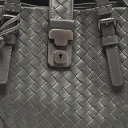 مملوكة مسبقًا حقيبة بوتيغا فينيتا روما صغيرة جلد إنتريشاتو رمادي تاوپ