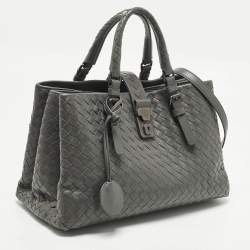 مملوكة مسبقًا حقيبة بوتيغا فينيتا روما صغيرة جلد إنتريشاتو رمادي تاوپ