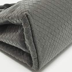 مملوكة مسبقًا حقيبة بوتيغا فينيتا روما صغيرة جلد إنتريشاتو رمادي تاوپ