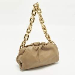 Pre Owned ح قيبة بوتيغا فينيتا ذا تشين باوتش جلد بيج