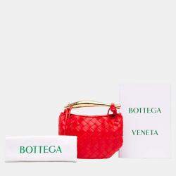 Pre Owned Bottega Veneta Red Baby Lambskin Intrecciato Sardine