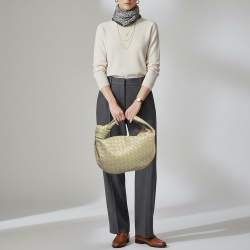 Pre Owned Bottega Veneta Jodie Teen Olive Green Intrecciato Leather Hobo