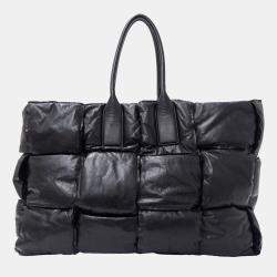 Pre Owned Bottega Veneta Maxi Intrecciato Tote Bag In Calfskin Squash Black