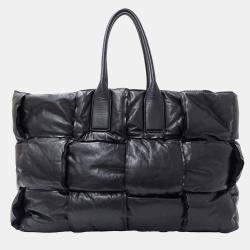 Pre Owned Bottega Veneta Maxi Intrecciato Tote Bag In Calfskin Squash Black