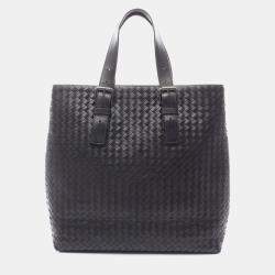 Pre Owned Bottega Veneta Intrecciato Tote Bag Leather Black