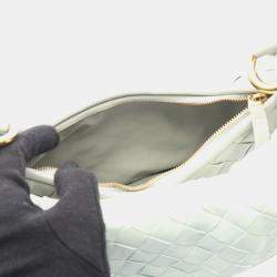 Pre Owned Bottega Veneta Small Gemelli Intrecciato Shoulder Bag Leather Gray And Green