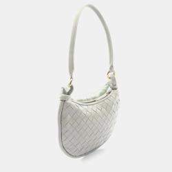 Pre Owned Bottega Veneta Small Gemelli Intrecciato Shoulder Bag Leather Gray And Green