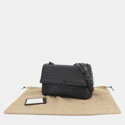 Pre Owned Bottega Veneta Intrecciato Olympia Small Chain Shoulder Bag In Black Leather