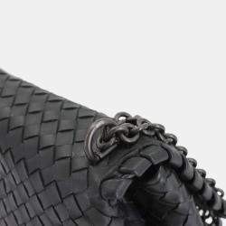 Pre Owned Bottega Veneta Intrecciato Olympia Small Chain Shoulder Bag In Black Leather