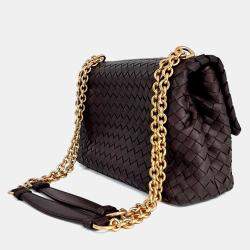 Pre Owned Bottega Veneta Brown Leather Mesh Olympia Bag