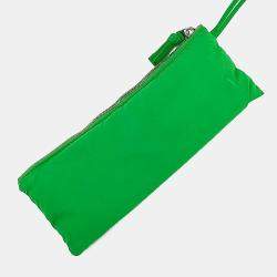 Pre Owned Bottega Veneta Green Fabric Padded Tech Cassette Bag