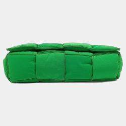 Pre Owned Bottega Veneta Green Fabric Padded Tech Cassette Bag
