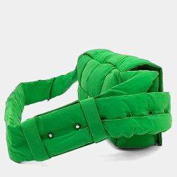 Pre Owned Bottega Veneta Green Fabric Padded Tech Cassette Bag