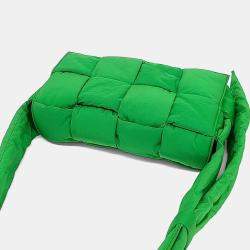 Pre Owned Bottega Veneta Green Fabric Padded Tech Cassette Bag