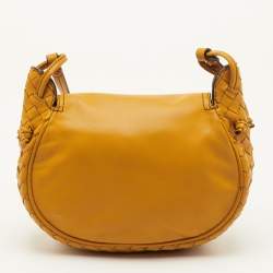 Pre Owned Bottega Veneta Nodini Mustard Yellow Intrecciato Leather Flap Crossbody Bag