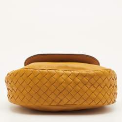 Pre Owned Bottega Veneta Nodini Mustard Yellow Intrecciato Leather Flap Crossbody Bag