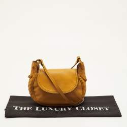 Pre Owned Bottega Veneta Nodini Mustard Yellow Intrecciato Leather Flap Crossbody Bag