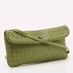 Pre Owned Bottega Veneta Green Intrecciato Leather Lock Flap Crossbody Bag