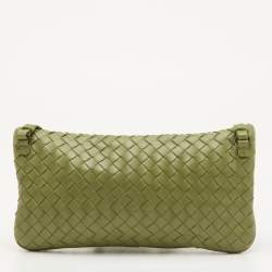 Pre Owned Bottega Veneta Green Intrecciato Leather Lock Flap Crossbody Bag