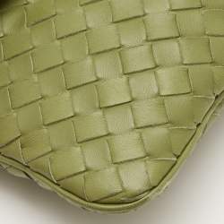 Pre Owned Bottega Veneta Green Intrecciato Leather Lock Flap Crossbody Bag