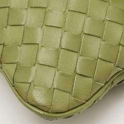 Pre Owned Bottega Veneta Green Intrecciato Leather Lock Flap Crossbody Bag