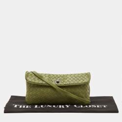Pre Owned Bottega Veneta Green Intrecciato Leather Lock Flap Crossbody Bag