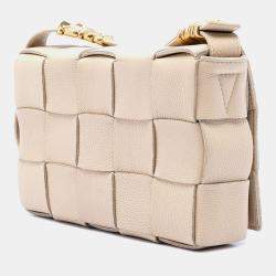 Pre Owned Bottega Veneta Brown Grained Calfskin Intrecciato Cassette Crossbody