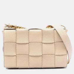 Pre Owned Bottega Veneta Brown Grained Calfskin Intrecciato Cassette Crossbody