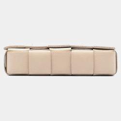 Pre Owned Bottega Veneta Brown Grained Calfskin Intrecciato Cassette Crossbody