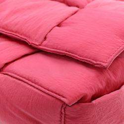 Pre Owned Bottega Veneta Pink Nylon Intrecciato Padded Tech Cassette Crossbody