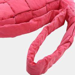 Pre Owned Bottega Veneta Pink Nylon Intrecciato Padded Tech Cassette Crossbody