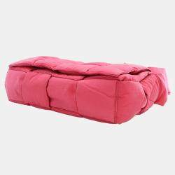 Pre Owned Bottega Veneta Pink Nylon Intrecciato Padded Tech Cassette Crossbody