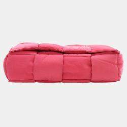 Pre Owned Bottega Veneta Pink Nylon Intrecciato Padded Tech Cassette Crossbody