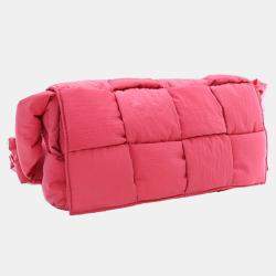 Pre Owned Bottega Veneta Pink Nylon Intrecciato Padded Tech Cassette Crossbody
