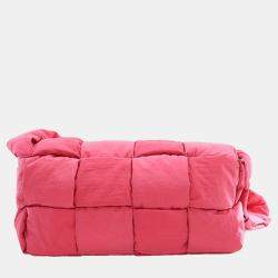Pre Owned Bottega Veneta Pink Nylon Intrecciato Padded Tech Cassette Crossbody