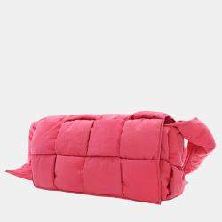 Pre Owned Bottega Veneta Pink Nylon Intrecciato Padded Tech Cassette Crossbody