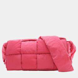 Pre Owned Bottega Veneta Pink Nylon Intrecciato Padded Tech Cassette Crossbody