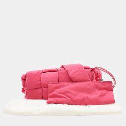 Pre Owned Bottega Veneta Pink Nylon Intrecciato Padded Tech Cassette Crossbody