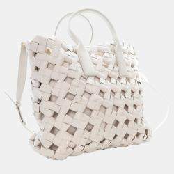 Pre Owned Bottega Veneta Beige Canvas Window Woven Satchel