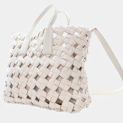 Pre Owned Bottega Veneta Beige Canvas Window Woven Satchel