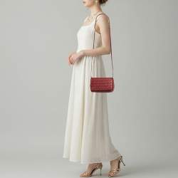 مملوكة مسبقًا Bottega Veneta Red Intrecciato Leather Flap Crossbody Bag