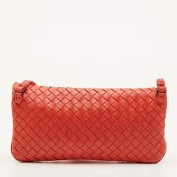 مملوكة مسبقًا Bottega Veneta Intrecciato Peach Orange Leather Flap Shoulder Bag