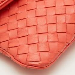 مملوكة مسبقًا Bottega Veneta Intrecciato Peach Orange Leather Flap Shoulder Bag