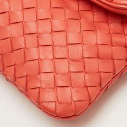 مملوكة مسبقًا Bottega Veneta Intrecciato Peach Orange Leather Flap Shoulder Bag